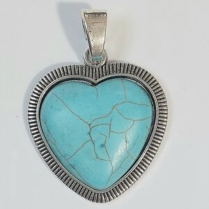 Large Silver and Turquoise Heart Necklace Pendant